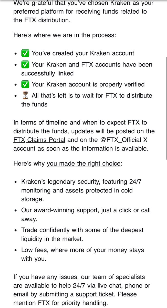 sunil_trades's tweet image. FTX Claims Distribution

Distributor: Kraken

@krakenfx has started sending out emails informing FTX customers that have chosen Kraken that the onboarding process has been successful

@BitGo is likely to do the same

No timeline set for &amp;gt;$50k

Claim&amp;lt; $50k within 60d 3rd Jan