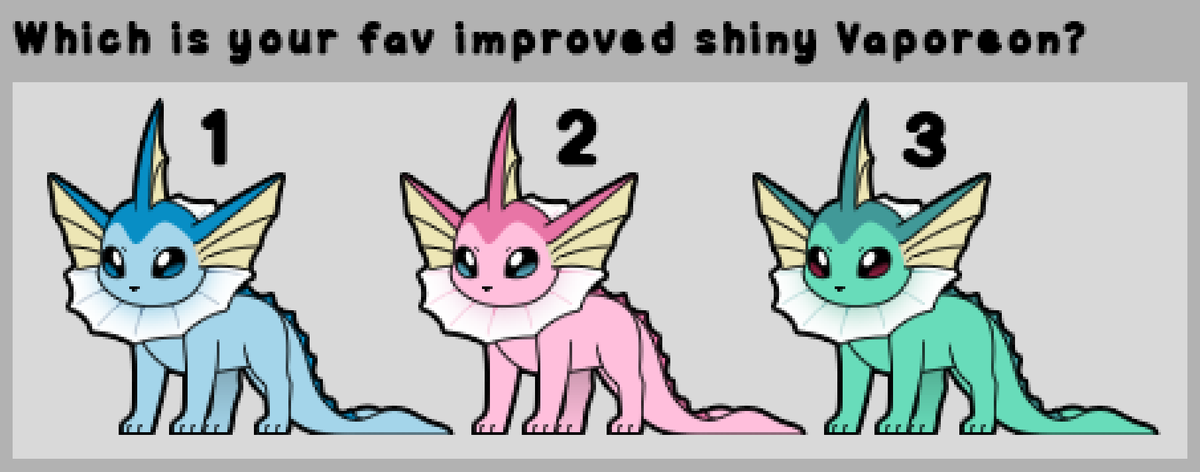 What Alter Shiny do you prefer for the #Vaporeon #Shimeji? 

You can VOTE in these 2 links: 
patreon.com/posts/119656482
patreon.com/posts/119657051

Note: don't worry, the official shiny and the white shiny will be done as well uwu