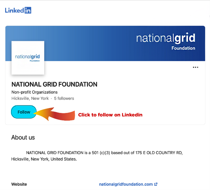 DebDrew0528's tweet photo. This #ThoughtfulThursday I am happy to introduce you to the NEW National Grid Foundation LinkedIn page!! Please follow and like us... We'll be posting news and features that celebrate the Foundation mission.  #NGFLovesGiving https://t.co/rRes8caliz