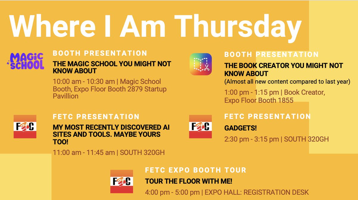Still without power at my house, but fortune it's currently my most pressing issue. Saturated cellular is my internet connection, so apologies for lagging in replies and prep. 

Still want to share with my #FETC friends my schedule a week from today and thank those reaching out.