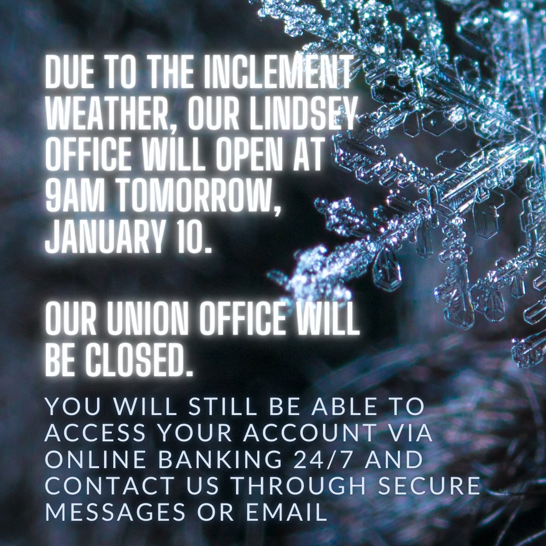 OUFedCU's tweet image. Due to the weather, our Lindsey St office will open tomorrow at 9am. Our Union office will remain closed. Though we may be closed, you can still access your account 24/7 via the mobile app! 📲