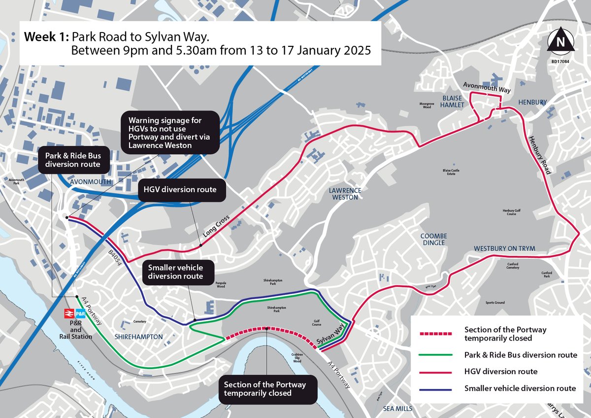 🚧 A4 Portway overnight closures for essential ash dieback works 🚧 

🚫 From Monday 13 to Friday 17 January we're closing the A4 Portway each night between Park Road and Sylvan Way from 9pm-5.30am to carry out major tree works. 

Find out more orlo.uk/leTNU