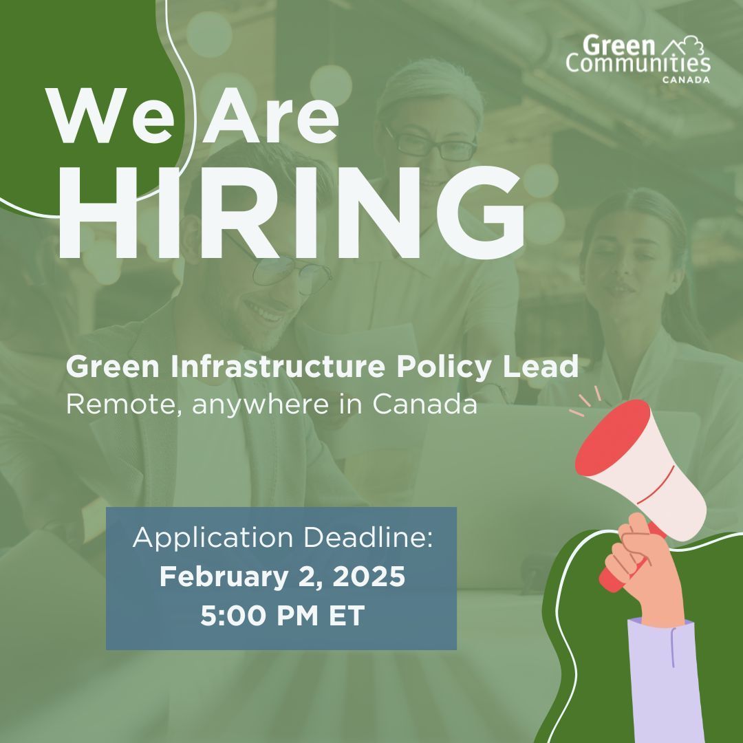 We're hiring a bilingual Policy Lead for our Green Infrastructure team! 👨‍💻 

Submit your application now 📄

The deadline is Sunday, February 2, 5:00 PM ET. 🕔 

For more information and how to apply, visit our careers page:
buff.ly/3sLTtgK

#Hiring #Canada #GreenJobs