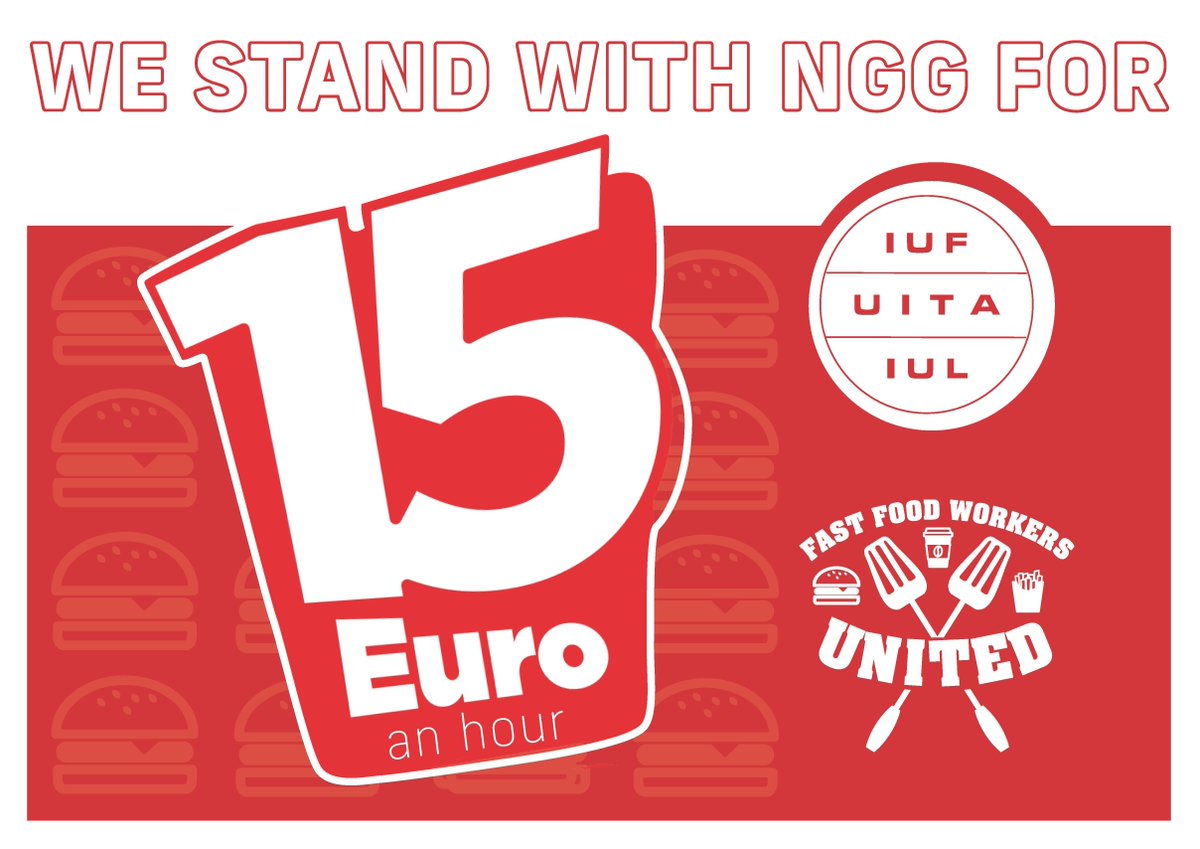 Across Germany, fast food &amp; catering workers have been fighting for a new sectoral bargaining agreement with better pay for 126k+ workers.

UNITE HERE stands in solidarity with NGG—Germany’s oldest trade union—in their fight for a 15€/hour min wage! #fastfoodglobal #ffwu