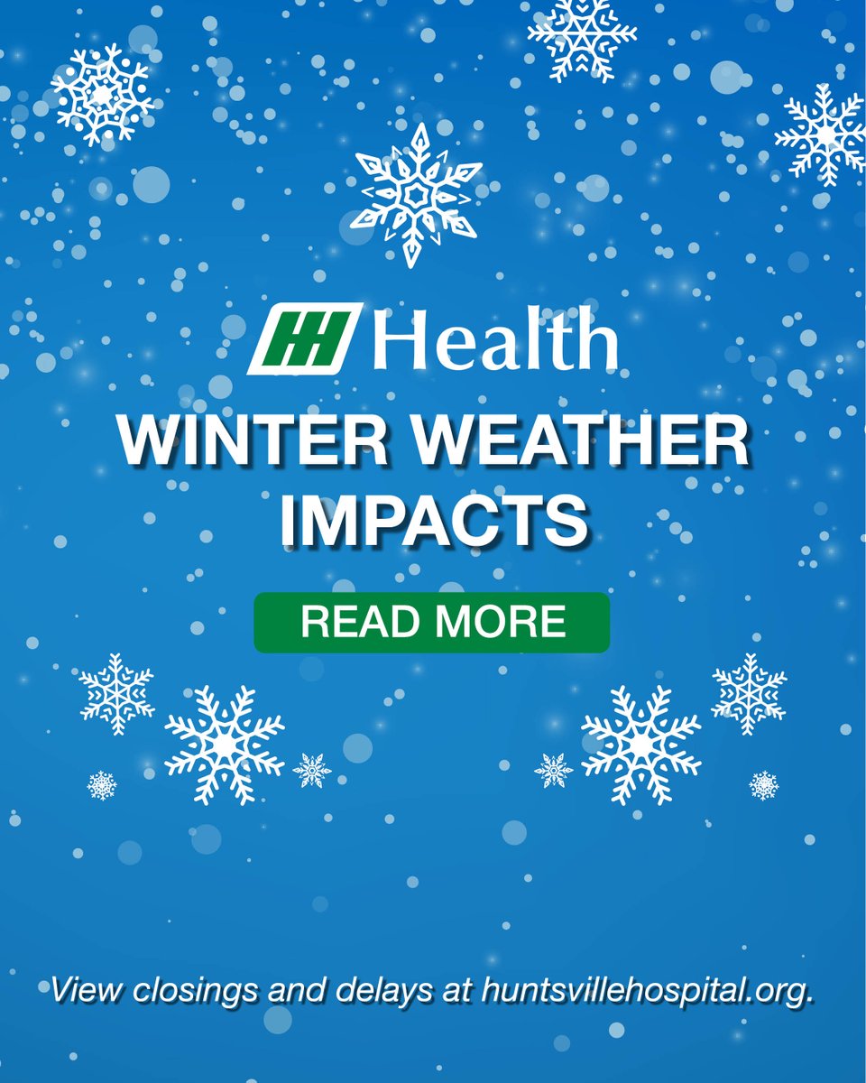 ❄️ Due to inclement weather, many of our services and clinics may be impacted by closings or delays. Our hospitals and emergency departments stand ready to serve and are available if needed.

For the latest information visit: bit.ly/3PuBMNr