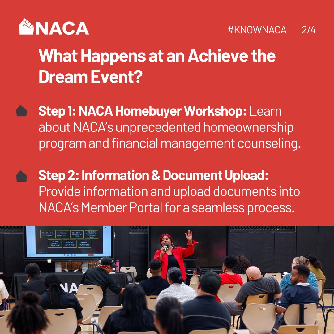 NACA_Official's tweet photo. Ready to make your dream of #homeownership a reality? Join NACA’s upcoming Achieve the Dream Event. These free, one-stop events simplify the path to owning a #home with the best mortgage terms in America. Sign up today at https://t.co/5EbdsnA8OC and stay tuned for more! https://t.co/JfZOBxWzi8