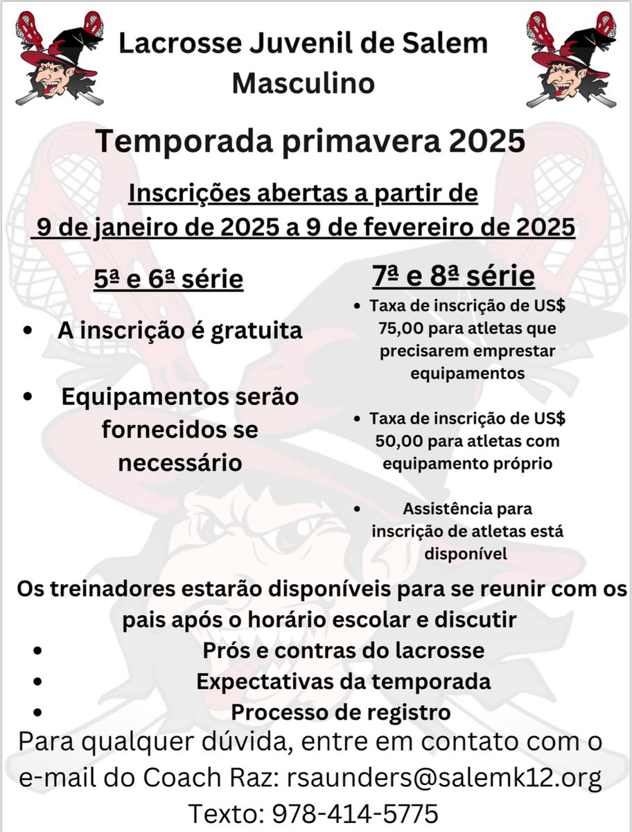 Registration for Salem Youth Lacrosse opens up next week! The next generation of Witch Lacrosse Players starts here! Reach out to Coach Raz with any questions. #GoWitch