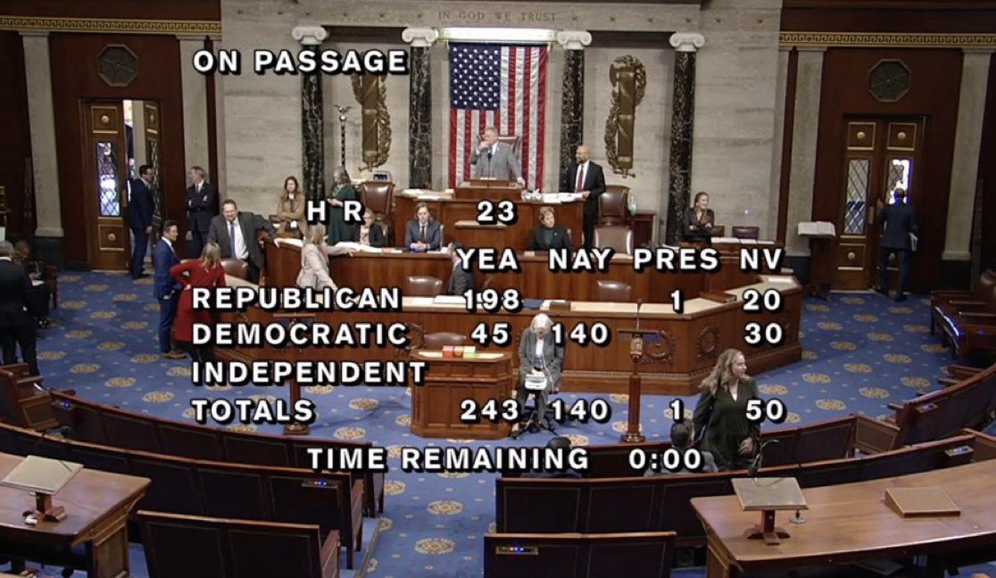 SuppressedNws's tweet image. ⚡️🇺🇸🇮🇱BREAKING:

US House passes bill to sanction International Criminal Court (ICC) for issuing arrest warrant for Israeli PM Netanyahu.

They voted 243-140-1 to sanction anyone associated with the International Criminal Court's efforts to investigate, arrest, detain, or…