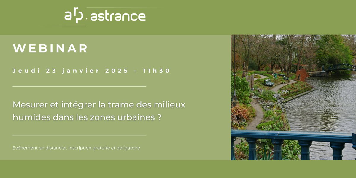 🌍 À VOS AGENDAS 📅 – WEBINAR JEUDI 23 JANVIER À 11h30 !

📢 Mesurer et intégrer la trame des milieux humides dans les zones urbaines ? 🌿

👉 Rejoignez-nous pour un webinar passionnant le 23 janvier à 11h30🌱
eventbrite.fr/e/mesurer-et-i…