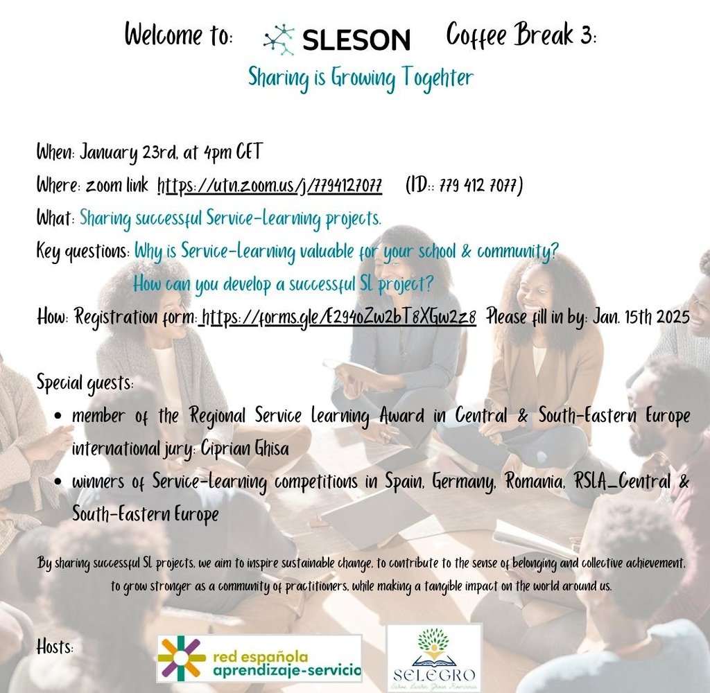 Compartimos el próximo Coffee break online :
 🗓️23 de enero
 ⌚ 16:00. 
📋Podéis inscribiros mediante  el QR o en el enlace:
docs.google.com/forms/d/18dpW1…
#servicelearning #AprendizajeServicio #ApS
