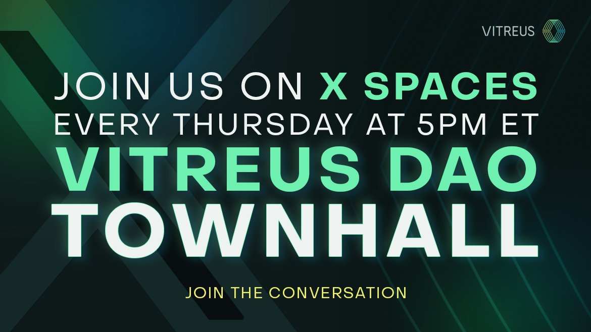 📢Vanguards, 

Join us today, January 9th, at 5 PM EST on X Spaces for our weekly Vitreus DAO Town Hall! 

We’ll cover Vitreus ecosystem updates and more! Bring your friends and your questions! 

Set your reminder below. 👇