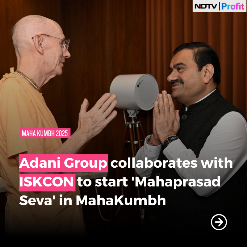 NDTVProfitAlpha's tweet photo. #AdaniGroup joins hands with #ISKCON to provide 'Mahaprasad Seva' at #MahaKumbhMela.

Read: https://t.co/jvbbvB4FBM