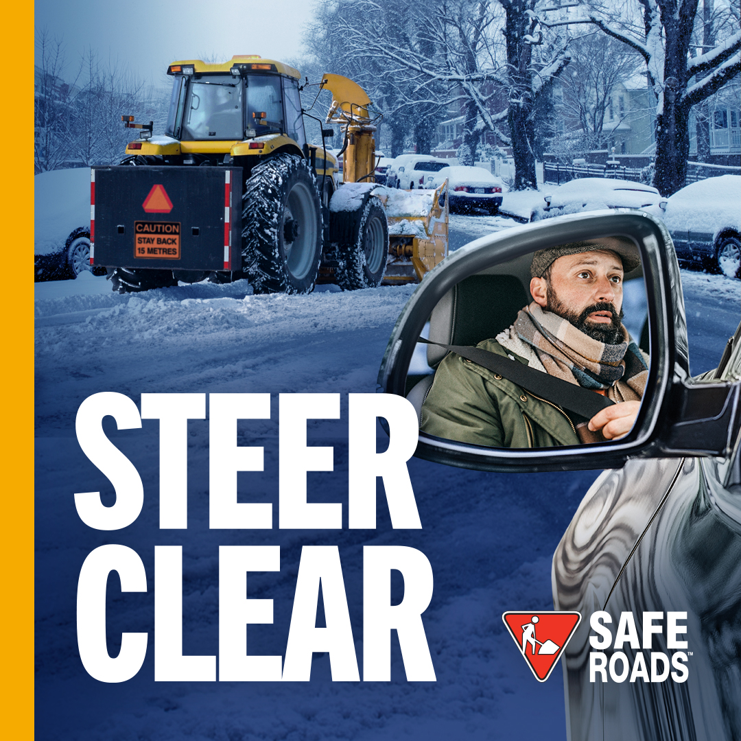 It takes time to clear our streets. Be patient and drive safely while operators are plowing. #SAFERoads #SteerClear
