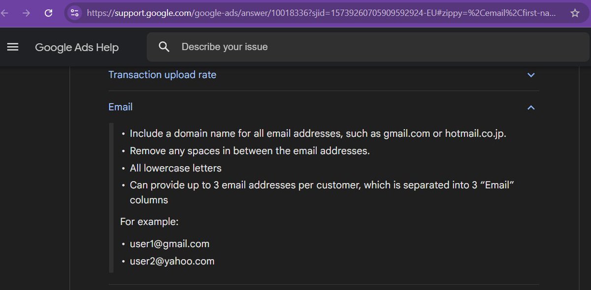 marcinmilowski's tweet photo. Do you remove dots before hashing emails with the SHA256 algorithm for enhanced conversions for @gmail.com and @googlemail.com domains? According to the G Ads documentation, this is not required. However, according to the documentation for the G Ads API and GA4, it is required. https://t.co/uq2QP7gDit