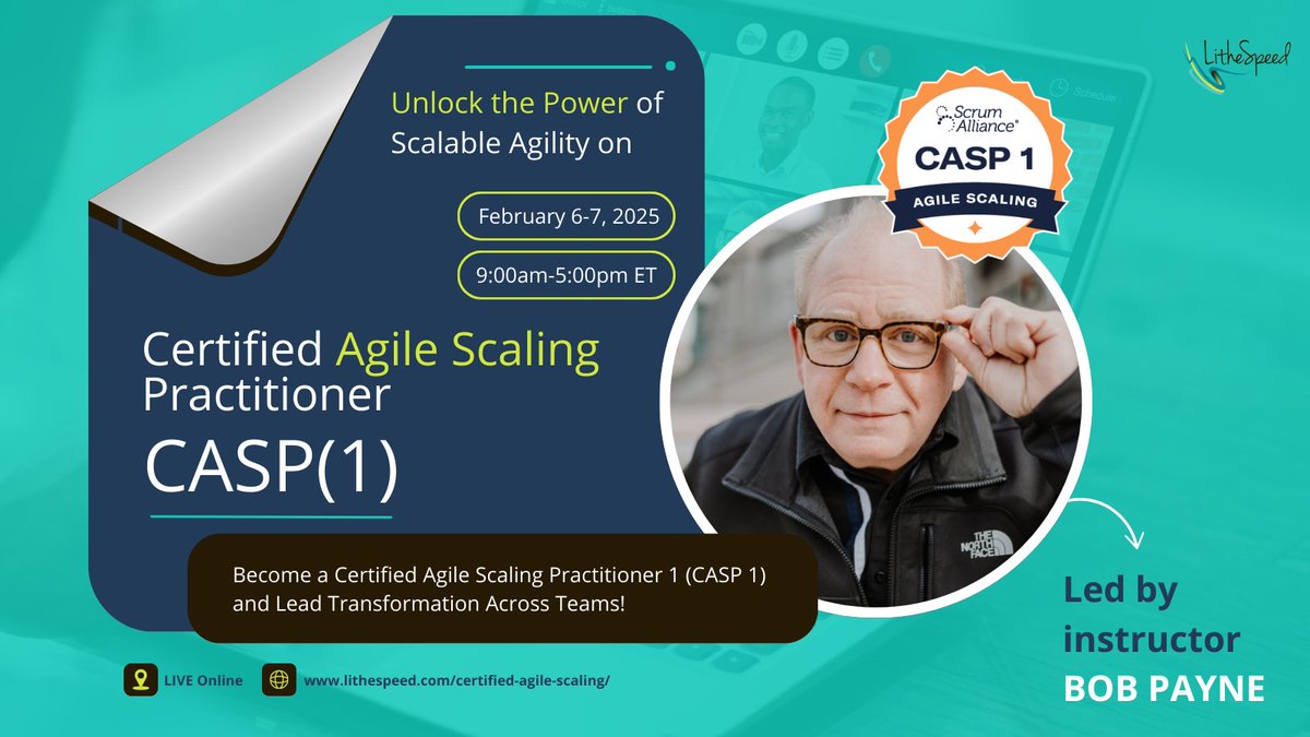 lithespeed's tweet image. Join us for our Certified Agile Scaling Practitioner course, led by industry expert Bob Payne, on 2/6-2/7, and determine if scaling fits your organization.

Early Bird Pricing ends 1/23 –lithespeed.com/certified-agil…

#agileleadership #scalingagile #casp1 #agiletransformation