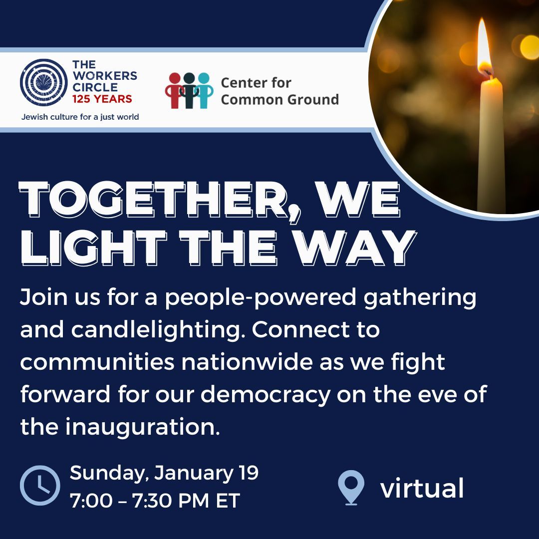 T'ruah: The Rabbinic Call for Human Rights (@truahrabbis) on Twitter photo Looking to connect with communities nationwide on the eve of the inauguration as we fight for our democracy?
Join T'ruah, <a href="/workerscircle/">The Workers Circle</a>, and <a href="/Ctr4cmnground/">Center for Common Ground</a> on Sunday, January 19. Looking to connect with communities nationwide on the eve of the inauguration as we fight for our democracy?
Join T'ruah, <a href="/workerscircle/">The Workers Circle</a>, and <a href="/Ctr4cmnground/">Center for Common Ground</a> on Sunday, January 19.