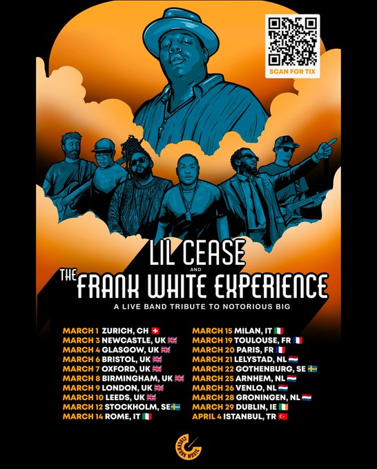 EventHotelsLtd's tweet photo. 🔔Notorious BIG Tribute ft Lil Cease & The Frank White Experience, new UK shows announced for March 2025,

Newcastle Cluny, 03 March
Glasgow Garage, 04
Birmingham O2 Institute2, 05
Bristol O2 Academy, 06
Oxford O2 Academy, 07
Birmingham, 08
London O2 Academy Islington, 09
Leeds Belgrave Music Hall, 10

Tickets on sale now https://t.co/c3Wo8kxWkP

@LilCease