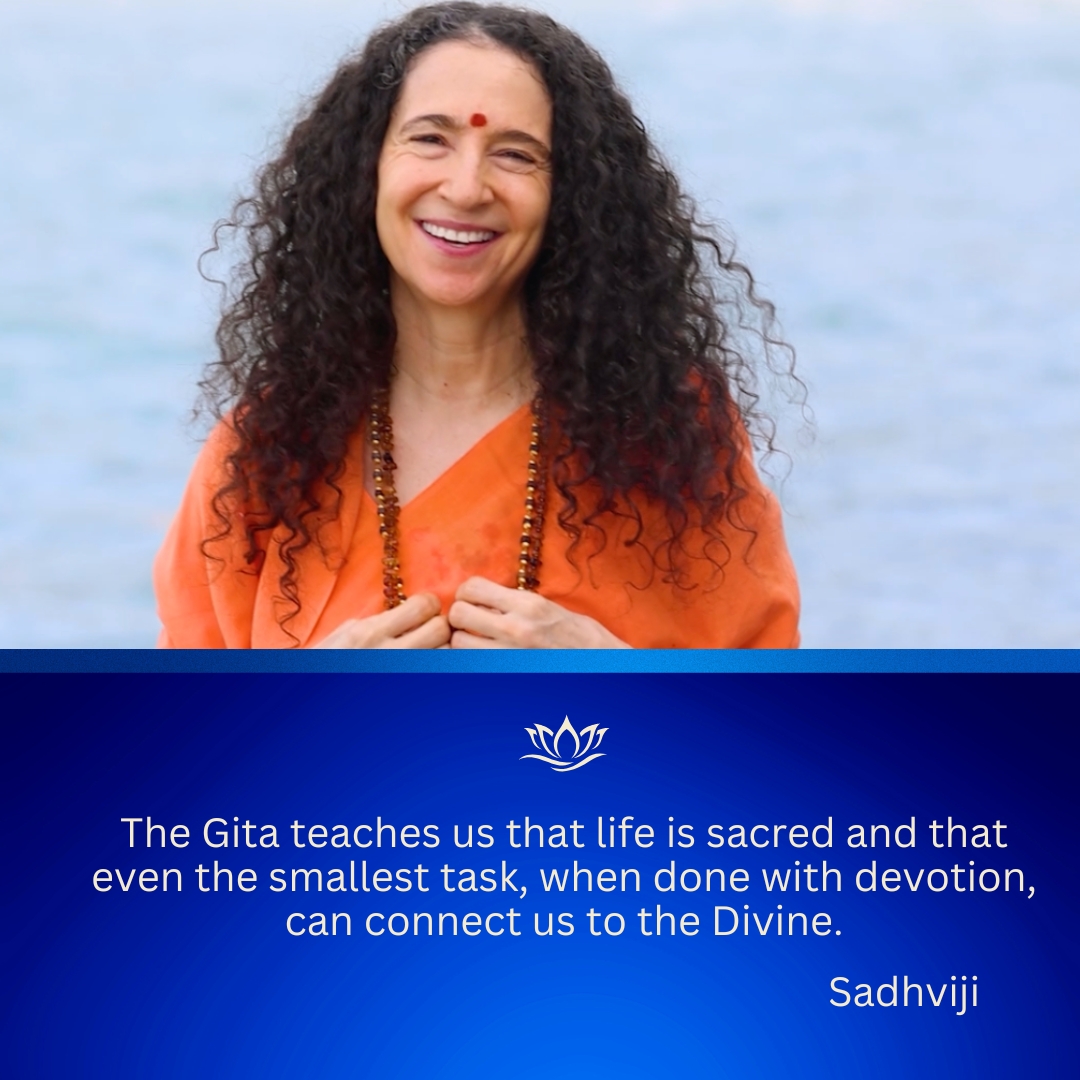 SadhviBhagawati's tweet photo. "The Gita teaches us that life is sacred and that even the smallest task, when done with devotion, can connect us to the Divine." Sadhviji https://t.co/EGK5SynDy2