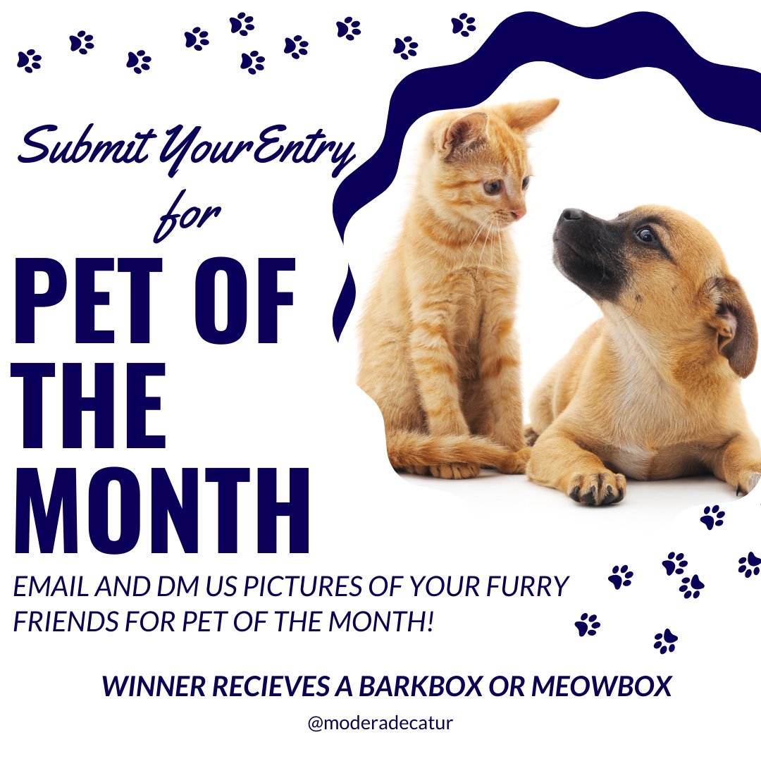 ModeraDecatur's tweet image. We’re excited to announce that we will be crowning Pet of the Month here at Modera Decatur! 🐾✨ Each month, we’ll be celebrating one of our amazing furry (or scaly, or feathered!) residents.

How to Enter:

Submit a photo of your beloved pet.
Tell us a fun fact about them or...