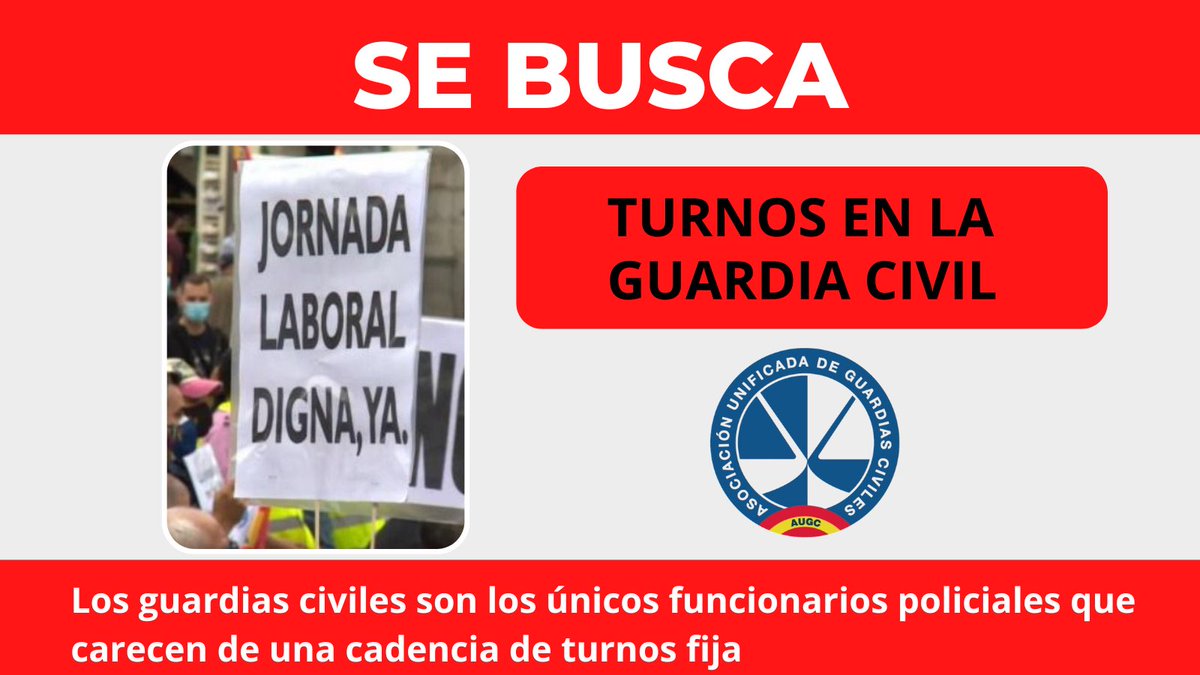 AUGC_Comunica's tweet image. 🔴Necesitamos saber con antelación anual nuestros turnos de servicio‼️‼️

¿Por qué los guardias civiles no pueden tener turnos justos y un cómputo horario como el resto de cuerpos policiales?

 #JornadaLaboralDigna #AUGC 
#GuardiaCivil