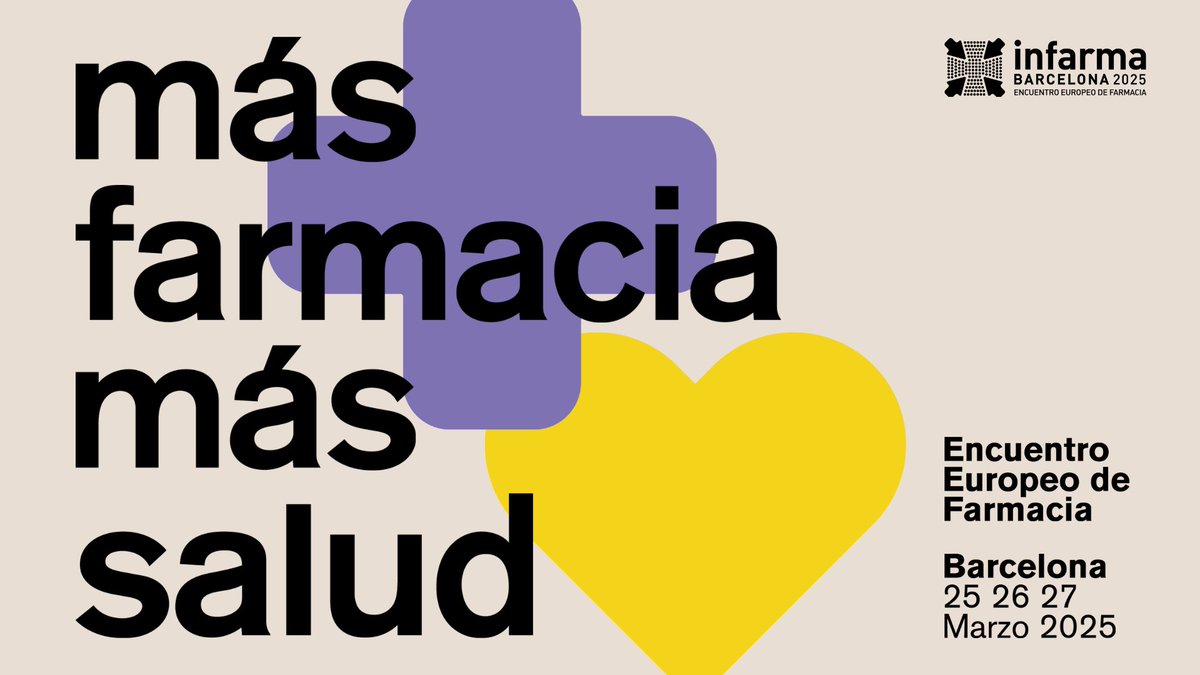 Infarma (@infarma_es) on Twitter photo ➕"Más farmacia. Más salud" es el lema elegido para #Infarma2025.
➡️Organizado por <a href="/farmaceuticsbcn/">COFB Col·legi de Farmacèutics de Barcelona</a>, @cofmadrid y CloserStill Media, os esperamos los próximos 25, 26 y 27 de marzo en el recinto Gran Vía de <a href="/Fira_Barcelona/">Fira Barcelona</a>.
ℹ️infarma.es
#MásFarmaciaMásSalud ➕"Más farmacia. Más salud" es el lema elegido para #Infarma2025.
➡️Organizado por <a href="/farmaceuticsbcn/">COFB Col·legi de Farmacèutics de Barcelona</a>, @cofmadrid y CloserStill Media, os esperamos los próximos 25, 26 y 27 de marzo en el recinto Gran Vía de <a href="/Fira_Barcelona/">Fira Barcelona</a>.
ℹ️infarma.es
#MásFarmaciaMásSalud