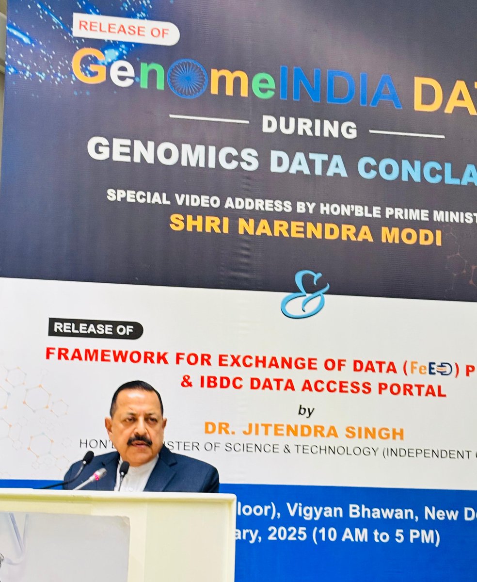 DBTIndia's tweet photo. Making a vital move towards self-reliance in the field of genomics, @DrJitendraSingh   today announced that India is no longer dependent on foreign genomic data. At the Genome India Data Conclave, held at Vigyan Bhavan, New Delhi. https://t.co/aqEbMztN16 https://t.co/fQCyWbn7Kd