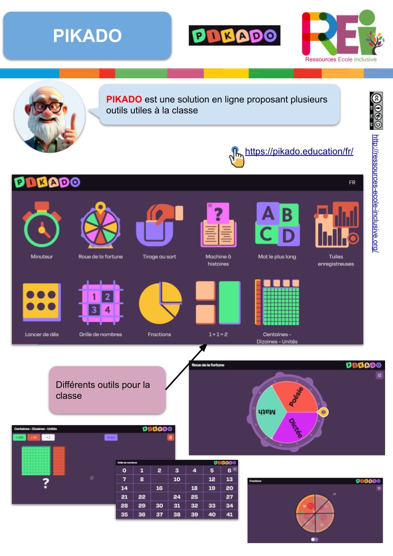 Jeudi poster : aujourd'hui un poster sur PIKADO, solution d'outils en ligne pour la gestion dans la classe : ressources-ecole-inclusive.org/pikado-outils-…