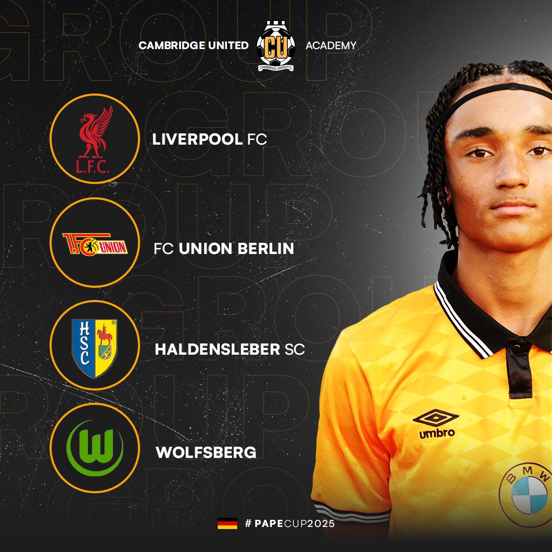 cufcacademy1's tweet photo. Our U15’s head to Magdeburg, Germany this weekend for the 22nd Edition of the Pape Cup, played in an indoor arena in front of 5,000 fans! The group stage lineup has been confirmed, with an exciting lineup ahead for the U’s on day one! 

#PapeCup 🇩🇪 @CambridgeBMW https://t.co/HLDULrwnLm