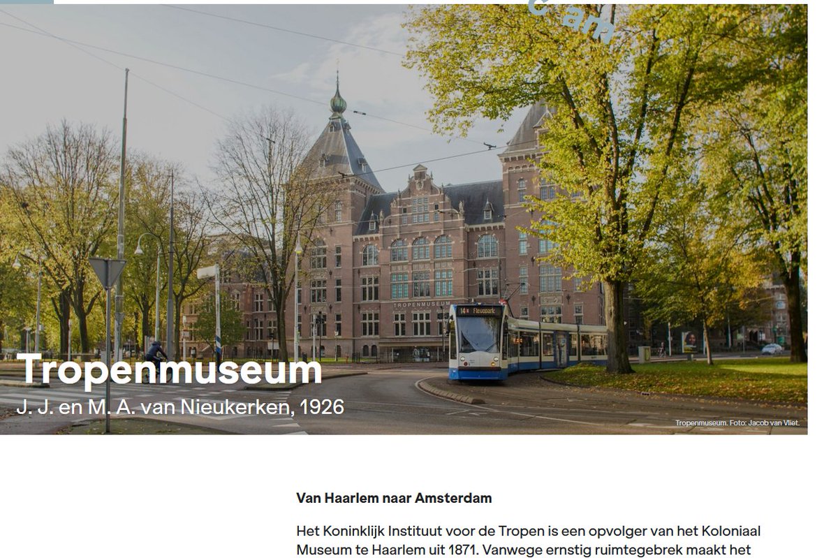 Heemschut in 1924 over 't gebouw van het Wereldmuseum : "Waar eertijds het Muiderboschje stond en het statige geboomte der Oosterbegraafplaats zich verhief, staat nu het Koloniaal misbaksel." arcam.nl/architectuur-g… - in 2003 Rijksmonument &amp; "wellicht het mooiste gebouw in Oost"
