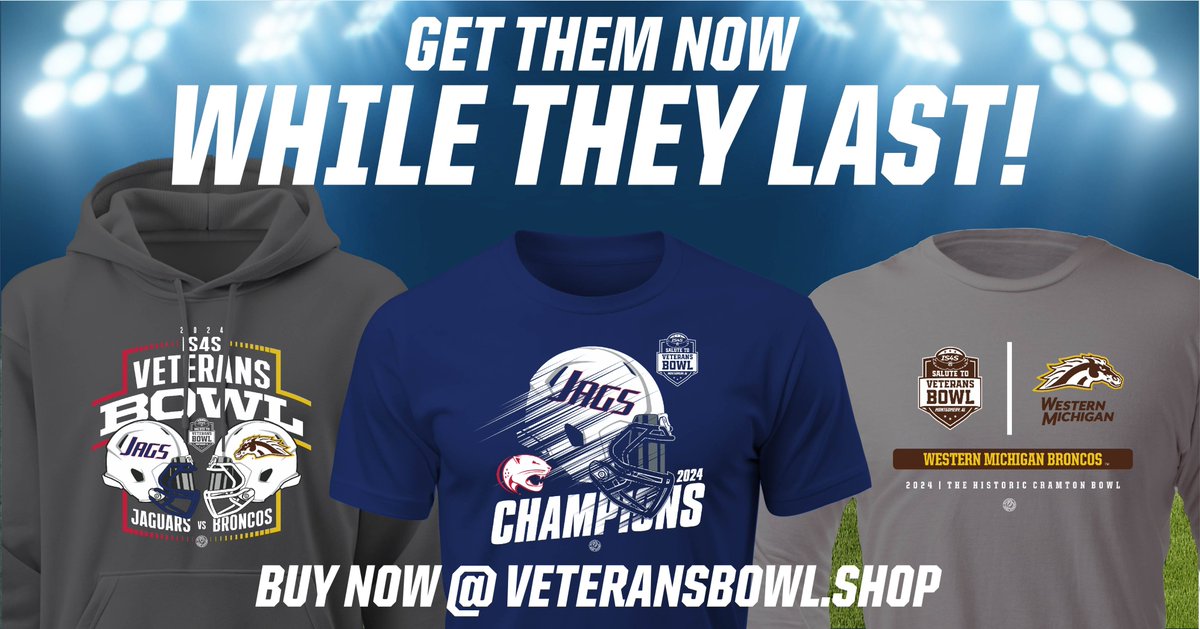 IS4S Salute to Veterans Bowl (@salute2vetsbowl) on Twitter photo Did you forget to purchase Salute to Veterans Bowl merch? Well, now's your chance! ๐
โก๏ธ veteransbowl.shop
<a href="/BowlSeason/">Bowl Season</a> <a href="/teamip/">Team IP</a> <a href="/SouthAlabamaFB/">South Alabama Football ๐</a> <a href="/WMU_Football/">Western Michigan Football</a> Did you forget to purchase Salute to Veterans Bowl merch? Well, now's your chance! ๐
โก๏ธ veteransbowl.shop
<a href="/BowlSeason/">Bowl Season</a> <a href="/teamip/">Team IP</a> <a href="/SouthAlabamaFB/">South Alabama Football ๐</a> <a href="/WMU_Football/">Western Michigan Football</a>