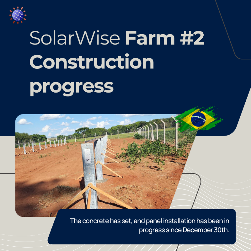 TheSolarWise's tweet photo. 🚧 Progress update from our second solar farm!

✅ Land preparation complete
✅ Concrete set and ready
⚡ Panel installation in full swing since Dec 30

Join the whitelist now! https://t.co/lGSztZ9TbZ  🌞 

#SolarWise #VeChain #VeBetterDAO