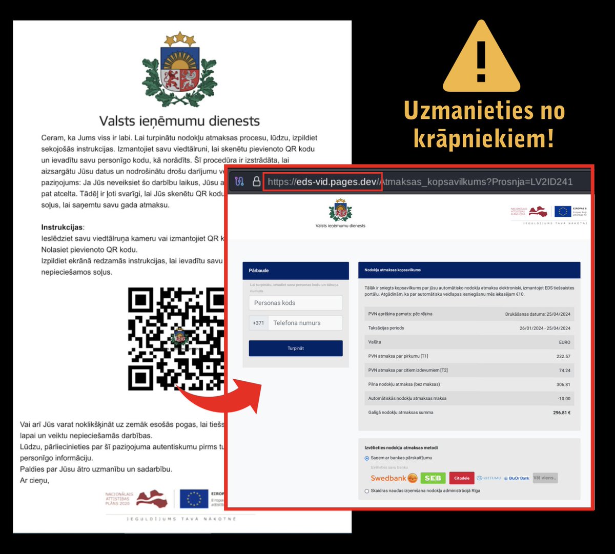 ‼️Uzmanību! Šogad agrāk nekā citus gadus modušies krāpnieki, kas masveidā izsūta krāpnieciskus e-pastus <a href="/vid_gov/">VID</a> vārdā saistībā ar nodokļu atmaksu. Pēdējās nedēļas laikā jau vairāk nekā 300 Latvijas iestāžu un uzņēmumu saņēmuši šādus e-pastus. Vairāk: vid.gov.lv/lv/jaunums/val…