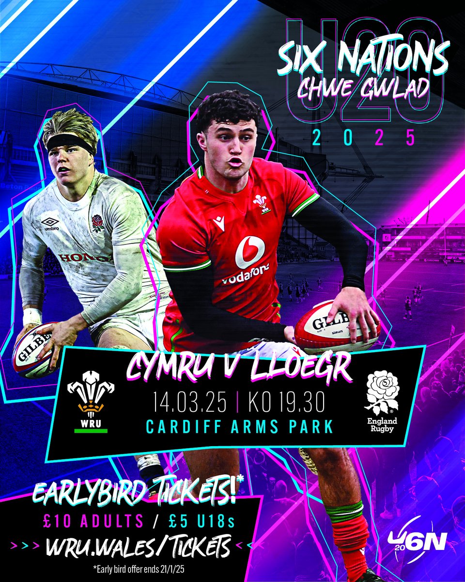 Cardiff Arms Park (@armsparkcardiff) on Twitter photo Wales host England in the <a href="/SixNationsU20/">Six Nations Under-20s</a> at the Arms Park.
The Early Bird window closes soon (21st Jan) - secure your tickets. 👇
🎟️ eticketing.co.uk/principalityst… Wales host England in the <a href="/SixNationsU20/">Six Nations Under-20s</a> at the Arms Park.
The Early Bird window closes soon (21st Jan) - secure your tickets. 👇
🎟️ eticketing.co.uk/principalityst…