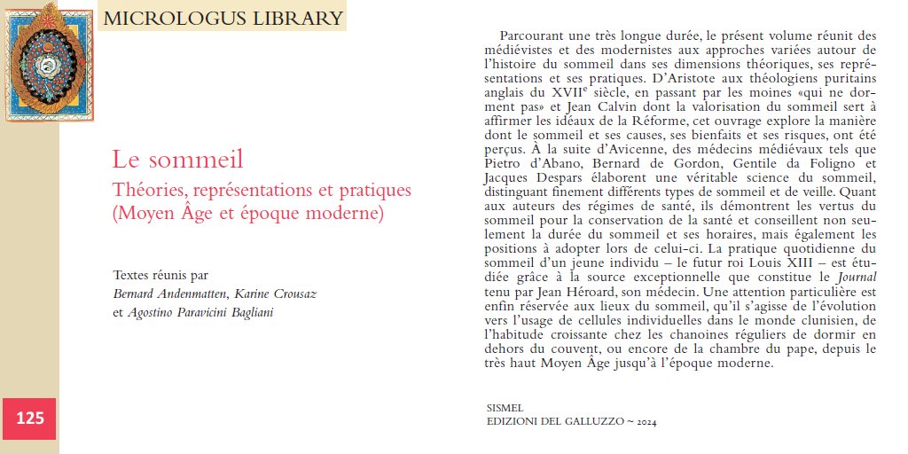 Le sommeil. Théories, représentations et pratiques (Moyen Âge et époque moderne). Textes réunis par Bernard Andenmatten, Karine Crousaz et Agostino Paravicini Bagliani 🔗bit.ly/4exRwdJ
#medievaltwitter #sommeil #medievalculture #medioevo #sonno #sleep