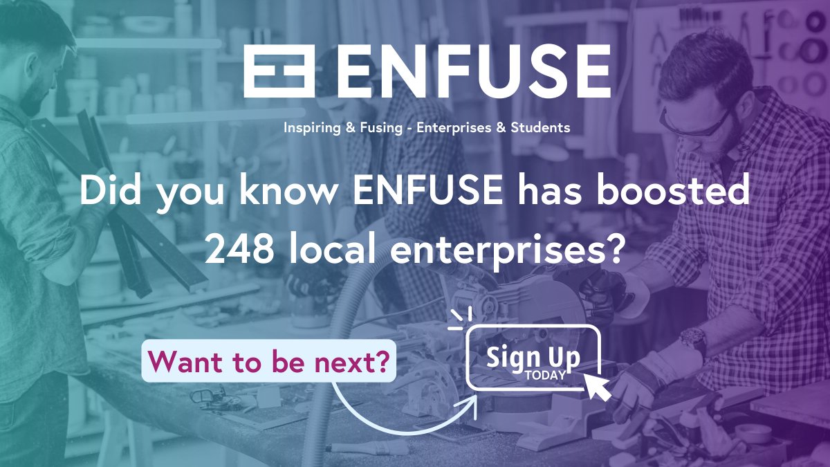 Could your #Enterprise benefit from a bespoke, tangible plan? #ENFUSE matches Master's students with enterprises to address challenges, innovate &amp; develop opportunities! Sign up now &amp; reap the benefits via ➡️ surveymonkey.com/r/V9DNRMY #ENFUSE2025 #SocialEnterprise #Innovation