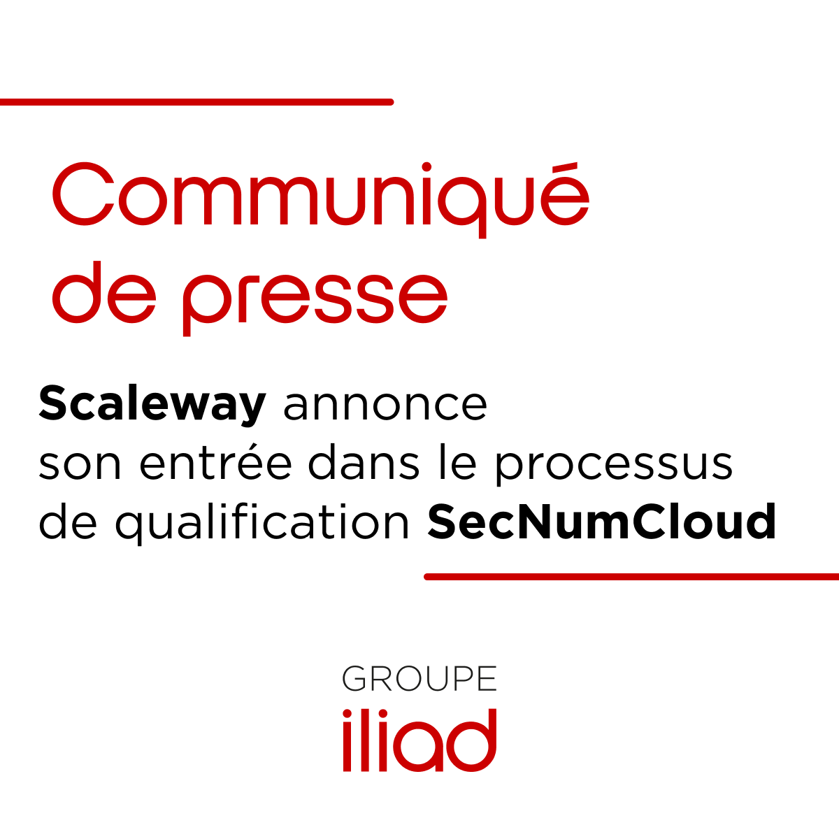 GroupeIliad's tweet photo. 🗞️[COMMUNIQUE DE PRESSE]

@Scaleway_fr, filiale du Groupe iliad, annonce l’entrée officielle de l’offre « Scaleway Cloud » dans le processus de qualification SecNumCloud de l'@ANSSI_FR. Avec l’octroi du jalon « J0 », Scaleway entame la démarche officielle auprès de l’ANSSI et vise une qualification à fin 2025 👇