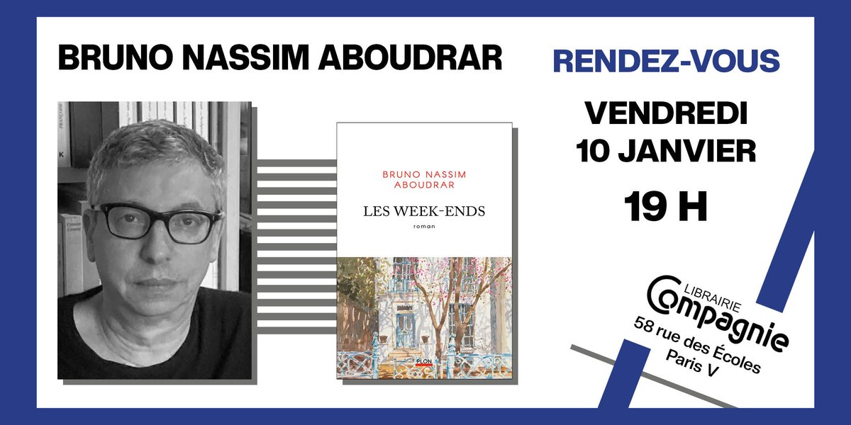 Librairie Compagnie (@libcompagnie) on Twitter photo Vendredi 10 janvier à partir de 19h00 : Rencontre avec Bruno Nassim Aboudrar pour son roman "Les Week-Ends" aux Éditions Plon
urlz.fr/tHdY
<a href="/EditionsPlon/">Editions Plon</a> Vendredi 10 janvier à partir de 19h00 : Rencontre avec Bruno Nassim Aboudrar pour son roman "Les Week-Ends" aux Éditions Plon
urlz.fr/tHdY
<a href="/EditionsPlon/">Editions Plon</a>