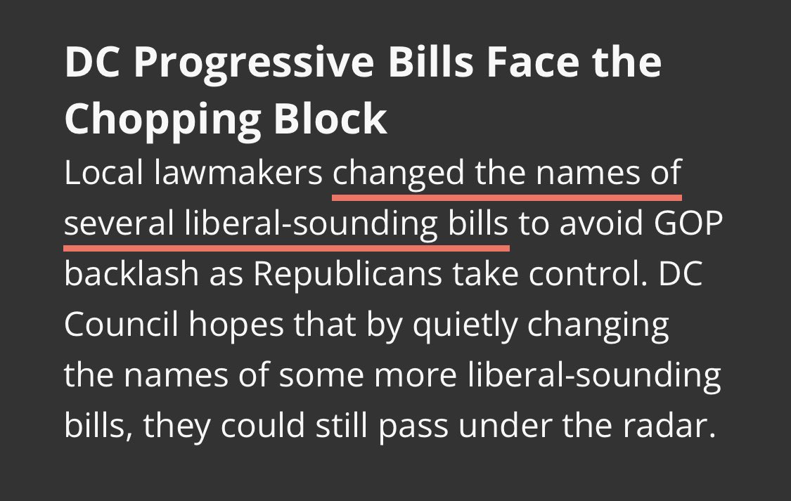 Let's take this misdirection of congress a step further. I want to see completely mundane bills renamed with hyperbolic titles

"Notification of a Proposed Revenue Bond Issuance"? Sorry you're now the "Woke Diversity and Immigrant Radicalization Act"