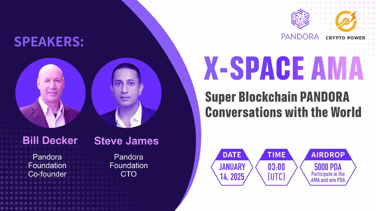 cryptopower26's tweet photo. 🎙 Join us for an exciting AMA session with @PandoraChain_! 🚀

💡 Topic: Super Blockchain PANDORA Conversations with the World!

🗓 Date: January 14, 2025
⏰ Time: 3:00 PM UTC
💰 Rewards: 5000 $PDA

⏰ Set reminder: https://t.co/KfuyKGPcms

How to Participate:
1️⃣ Follow: @PandoraChain_ & @cryptopower26
2️⃣ Like, retweet, and comment with your best question!

Don't miss out! 😉