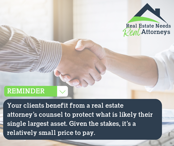 While some clients may be tempted to navigate the real estate process without legal counsel, the reality is most transactions include complexities that are best addressed by a knowledgeable real estate attorney. #RealEstateBrokers #IllinoisRealEstate #ClientProtection
