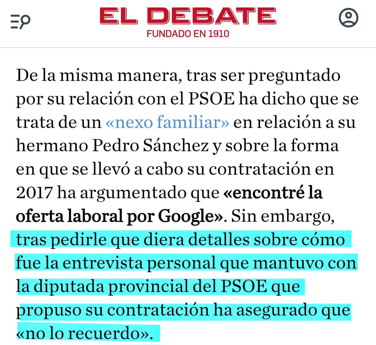 vox_es's tweet photo. ATENCIÓN a lo que ha dicho el hermano de Pedro Sánchez ante el juez:

- "Encontré la plaza de trabajo buscando en Internet"

- "No recuerdo cómo fue la entrevista"

- “Desconozco la ubicación de mi puesto de trabajo"

Esto no se sostiene más. Es todo una BURDA PARODIA.
