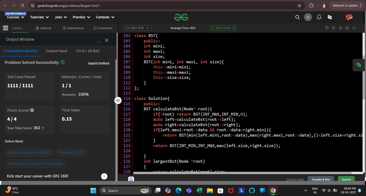 Prajwald012's tweet image. Day 92:
Solved Another 4 Binary Search Tree Problems Today.
Will Solve Last Few More BST Problems Tomorrow & Straightaway Jump On Heaps Next!
#CodingChallenge #CodingJourney #codingtogether #LearnInPublic #100DaysOfCode #100daysofcoding #LeetCode #gfg160 #GFG #gfggeeksforgeeks