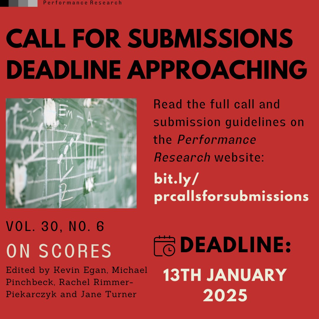 UPCOMING DEADLINE
Vol. 30, No. 6: On Scores

Deadline: 13th January 2025

Read the full call at: bit.ly/prcallsforsubm…
