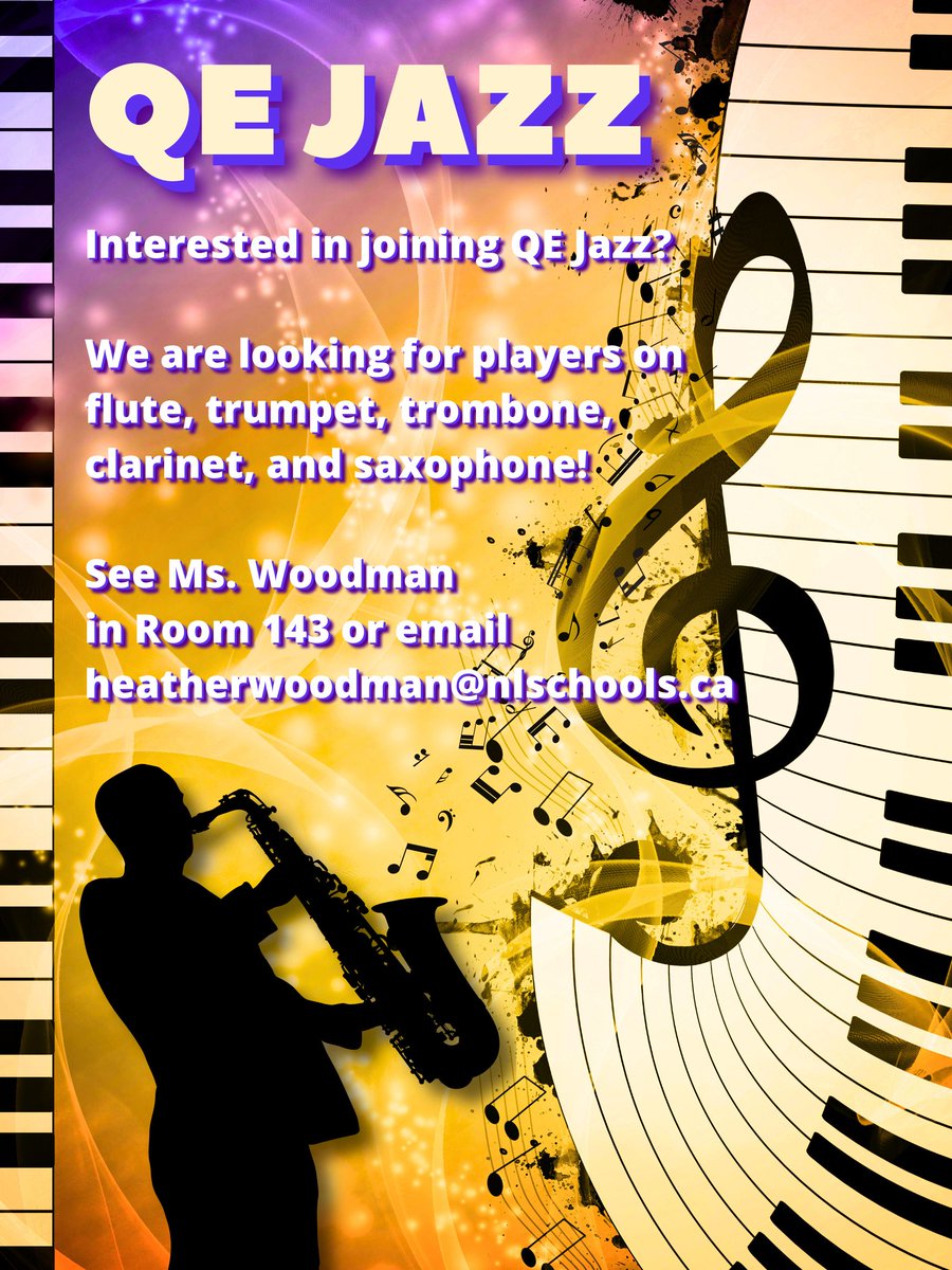 Queen Elizabeth Regional High School (@qepioneers) on Twitter photo Interested in joining our choir or jazz band this semester? Contact Ms. Woodman heatherwoodman@nlschools.ca Interested in joining our choir or jazz band this semester? Contact Ms. Woodman heatherwoodman@nlschools.ca