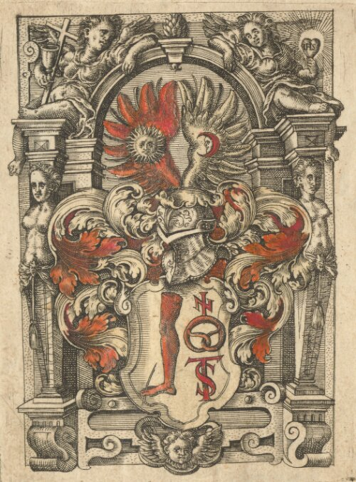 Coat of arms of Thomas Schweicker, a 16th century German artist and calligrapher born without any arms or hands instead using his feet to draw and write (hence the leg holding a pen between its toes)