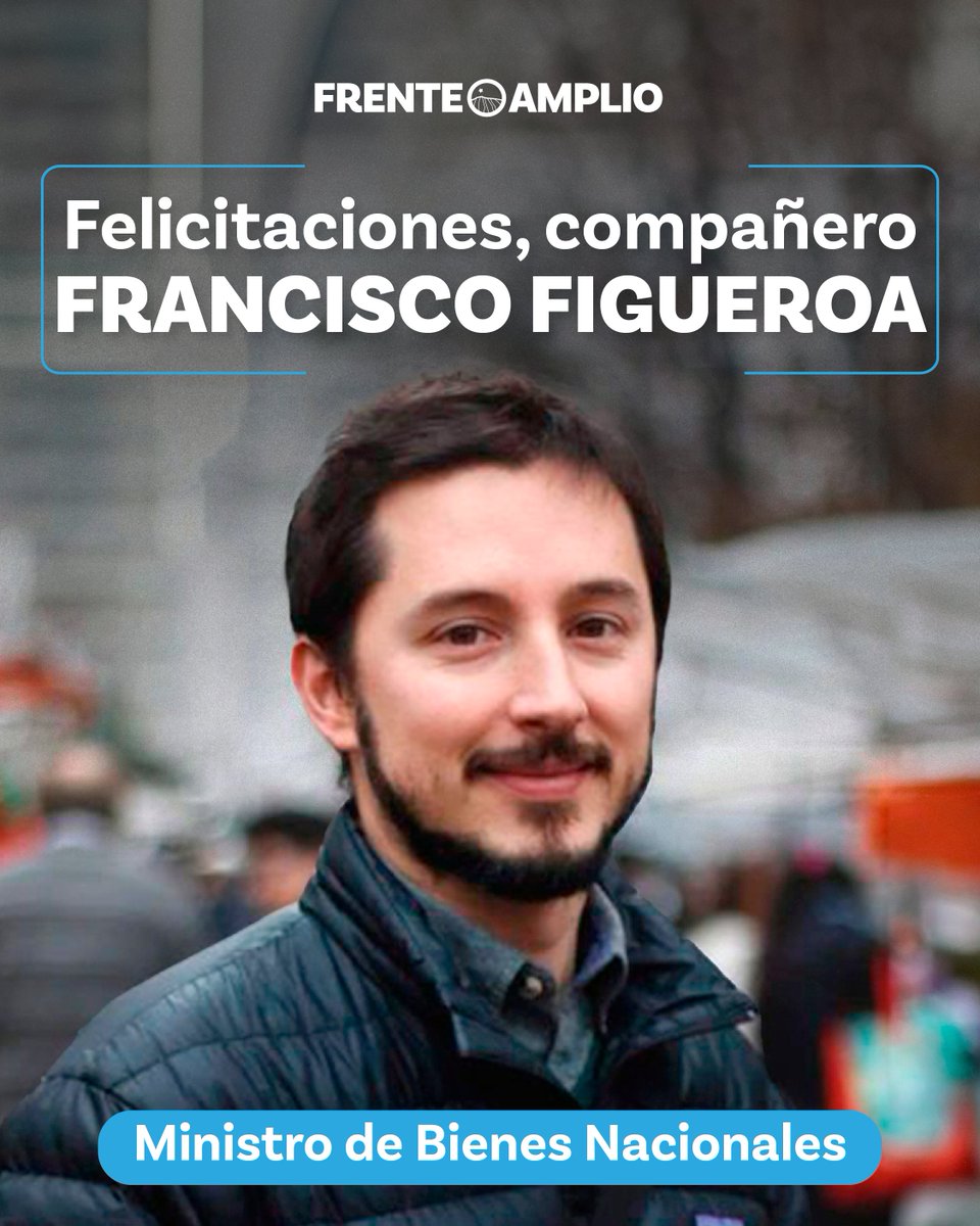Felicitaciones, compañero ministro Francisco Figueroa. Confiamos en que su gestión en la cartera de Bienes Nacionales será productiva y estará siempre comprometida con atender las necesidades de la gente de nuestro país. <a href="/panchofigueroa/">Francisco Figueroa</a>
