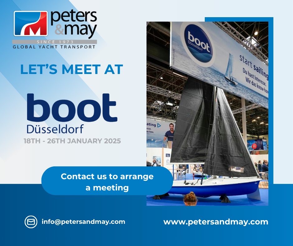 Meet us at <a href="/nonstopboot/">boot Düsseldorf</a>! 

We have a large team attending BOOT Dusseldorf this year, the largest yacht and water sport show in the world. 
 
Arrange your 1-2-1's today by emailing us on info@petersandmay.com
 
#boot2025 #bootDüsseldorf #bootDuesseldorf #PetersAndMay #BoatShow