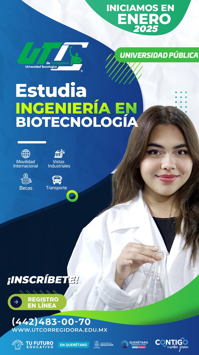 educacionqro's tweet image. ¡Comienza tu vida universitaria en la UTC! Inscríbete a la Ingeniería en Biotecnología🧬🧪🔬, realiza tu registro en línea: controlescolar.saiutcorregidora.mx/admisiones.php/

#OrgulloUTC #orgulloutcorregidora #lobosutc #universidad #EducaciónQro #Corregidora
@UT_Corregidora