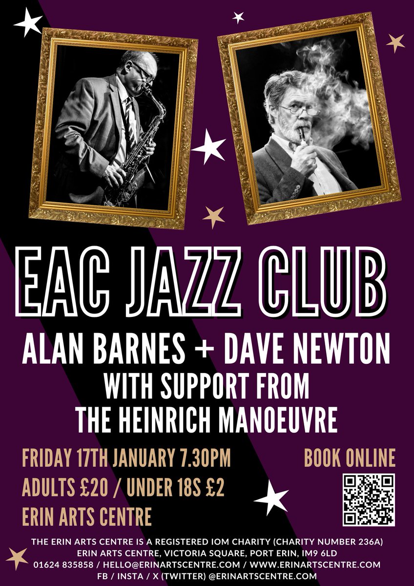 The Heinrich Manoeuvre (with special guest Mike Divers) to support Alan Barnes and Dave Newton at EAC Jazz Club on Fri 17th Jan 2025. Book tickets online: ticketsource.co.uk/erinartscentre

#erinartscentre #porterin #isleofman #theheinrichmanoeuvre #jazzclub #alanbarnes #davenewton