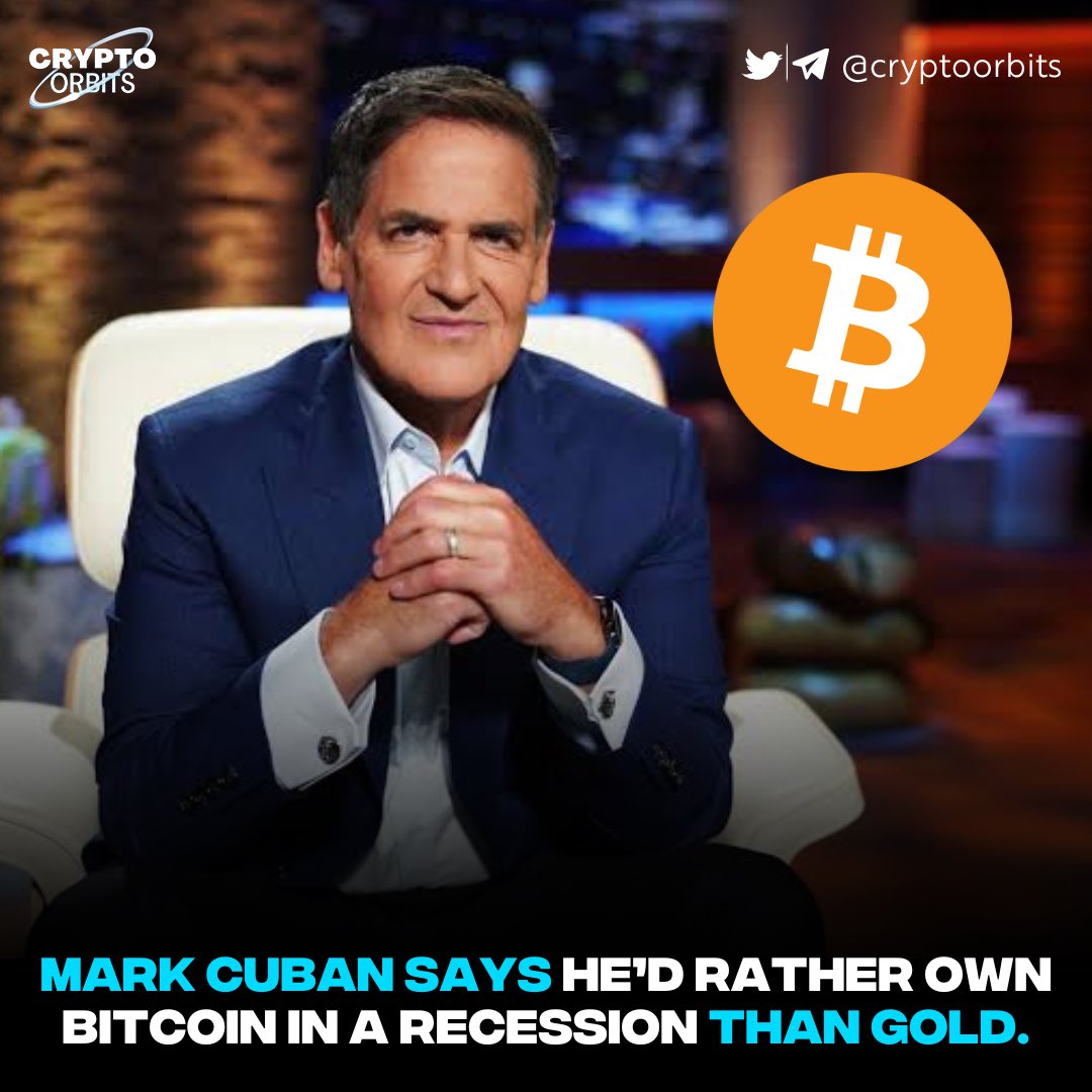⭐️ Mark Cuban says he’d rather own #Bitcoin in a recession than gold.